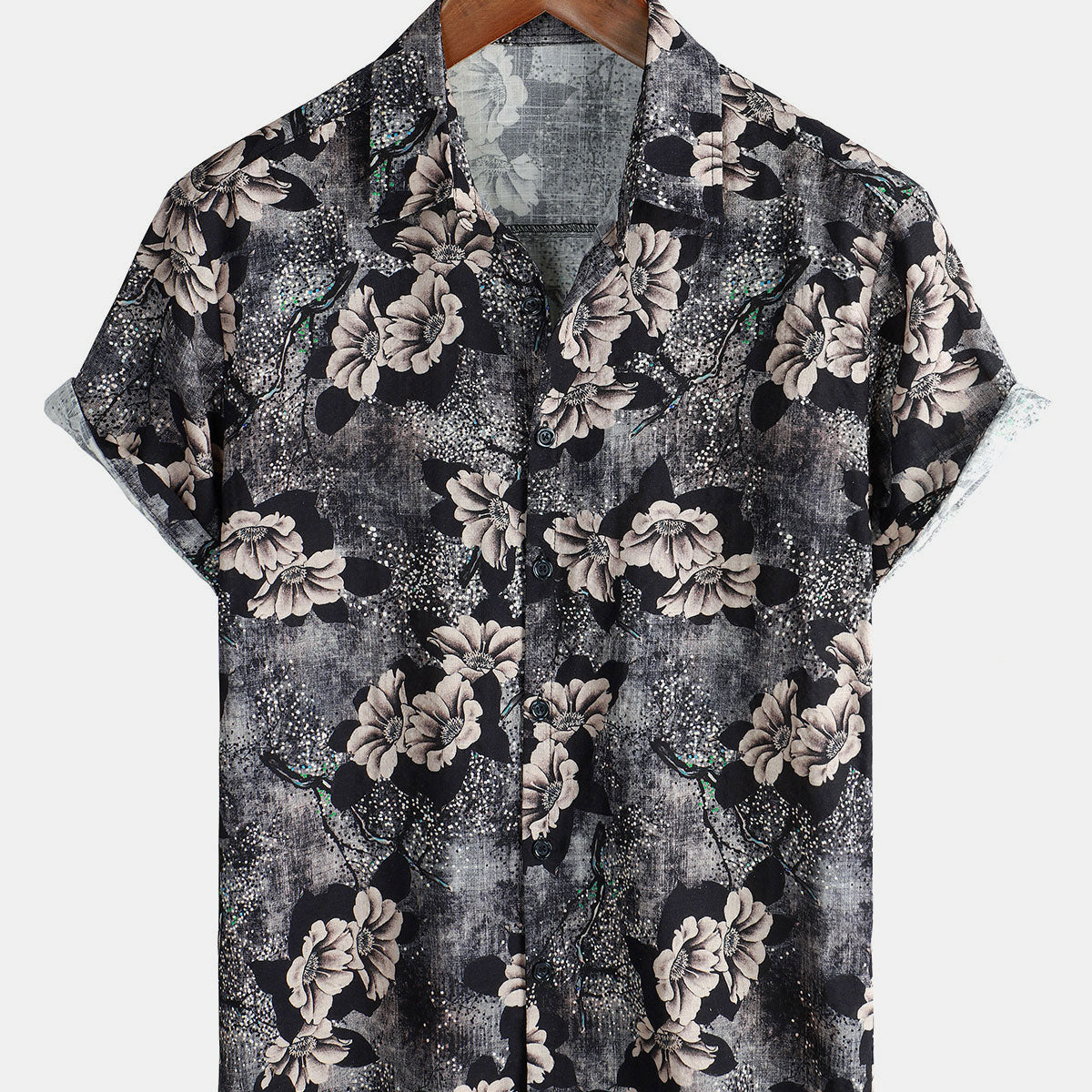 Chemise boutonnée à manches courtes en coton à fleurs pour hommes