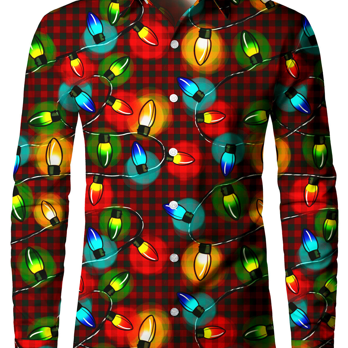 Chemise boutonnée de Noël à carreaux néon à manches longues pour hommes