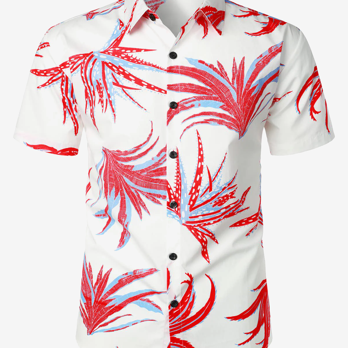 Homme Floral Button Up Casual 100% Coton Summer Plant Vacation Chemise à manches courtes