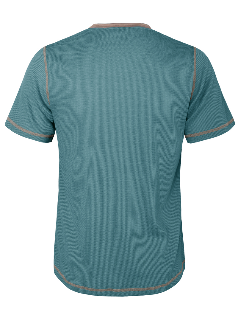 T-shirt à manches courtes vintage à col Henley de couleur unie respirant pour hommes