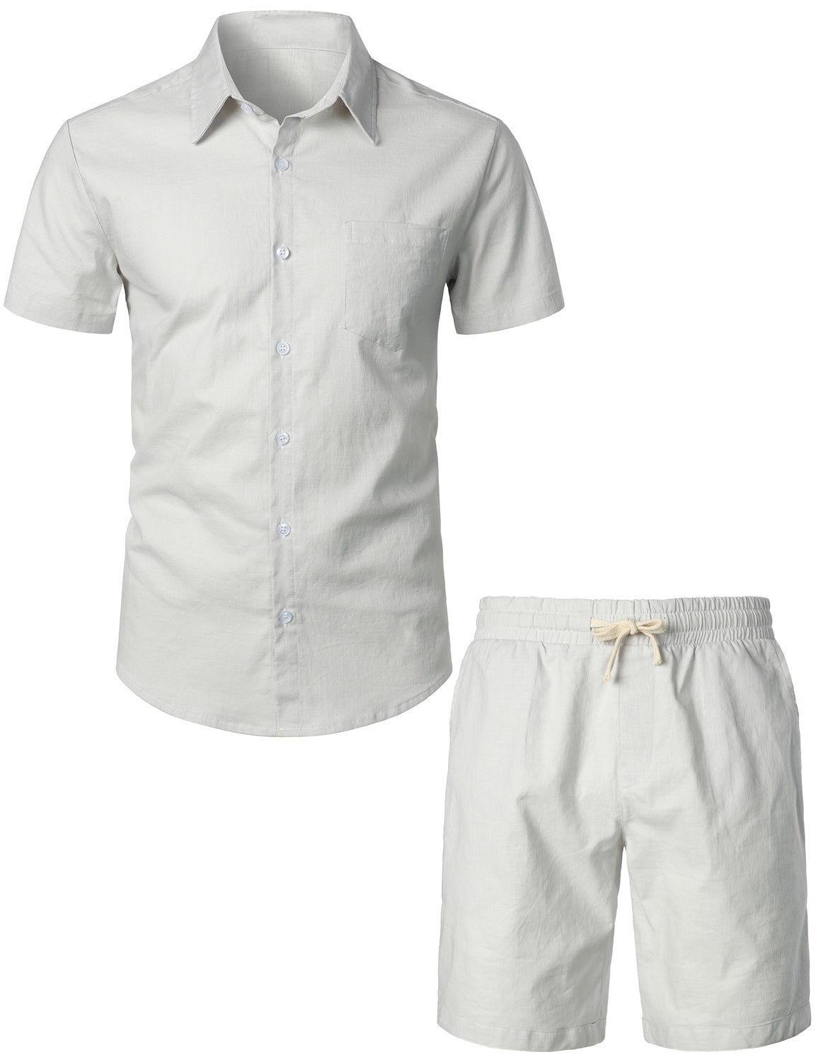 Ensemble chemise et short à manches courtes et short en lin et coton pour hommes, couleur unie, bleu marine