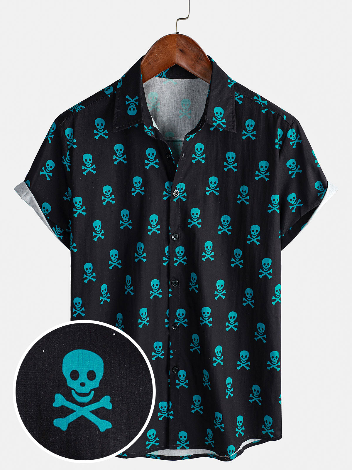 Chemise à manches courtes pour hommes, crâne Punk Rock, vacances plage, coton respirant, Cool, été