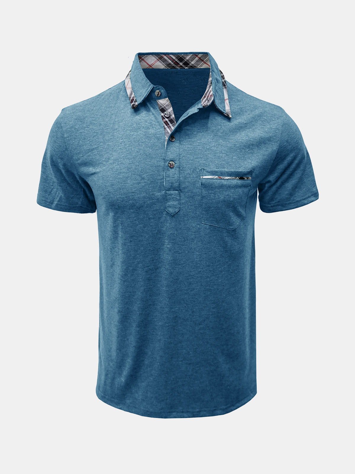 Polo d'été décontracté à carreaux pour hommes, respirant, à manches courtes et à poches