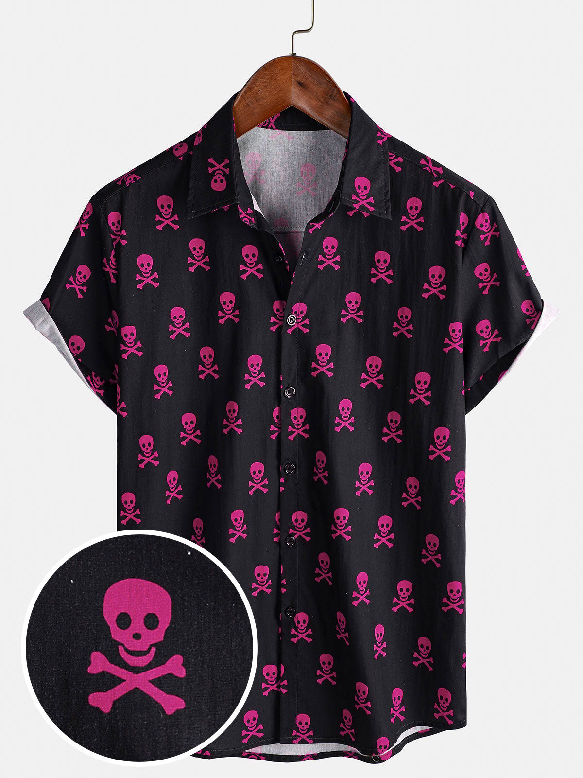 Chemise à manches courtes pour hommes, crâne rose, Punk Rock, vacances, coton, respirant, Cool, été