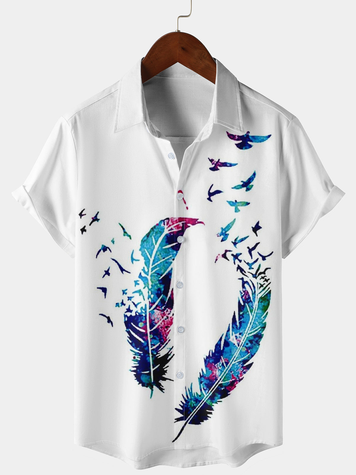 Chemise de croisière pour homme à boutons à manches courtes avec imprimé de plumes parfaite pour les vacances d'été à la plage