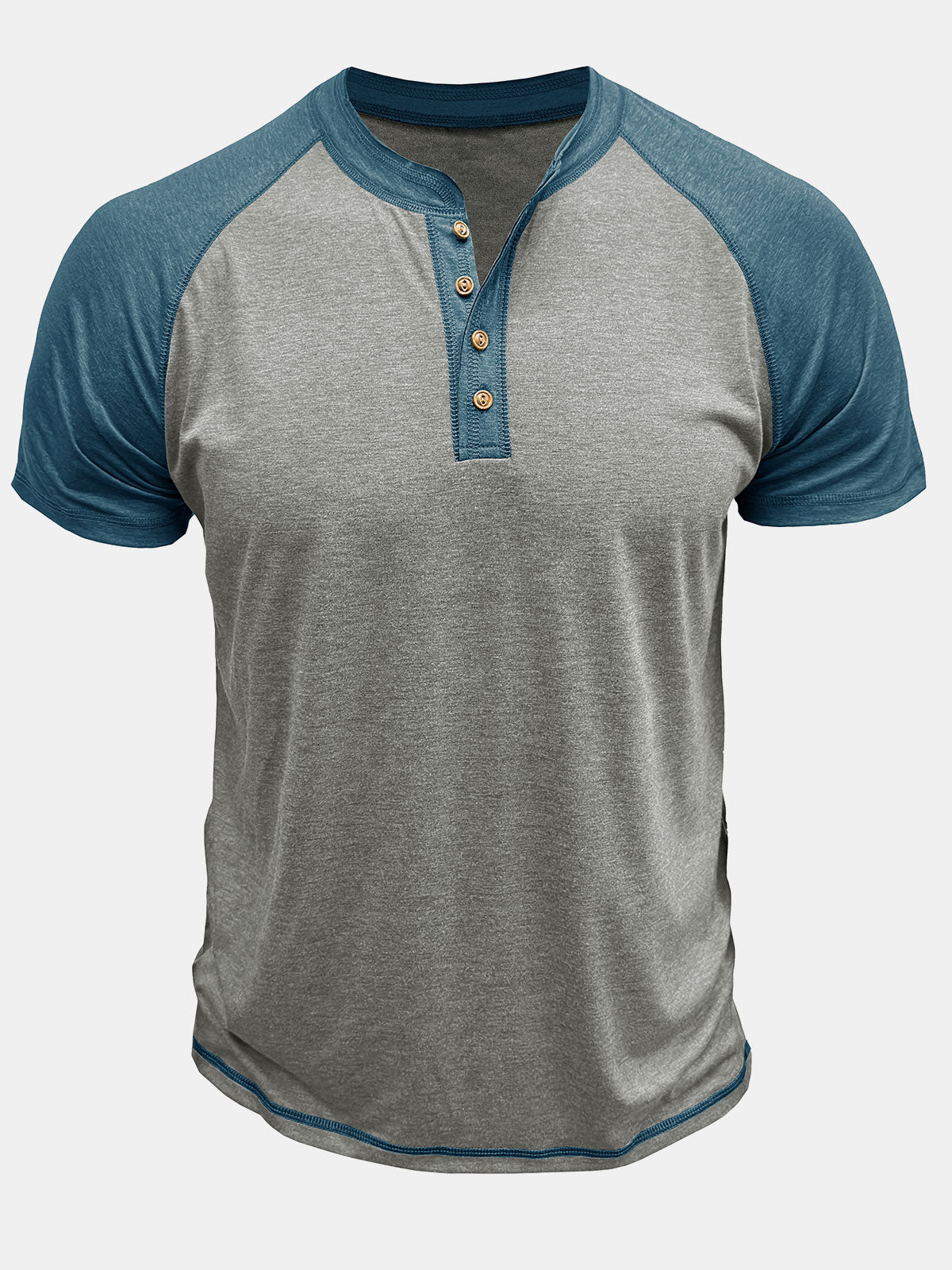 T-shirt Henley bicolore décontracté à manches courtes pour homme