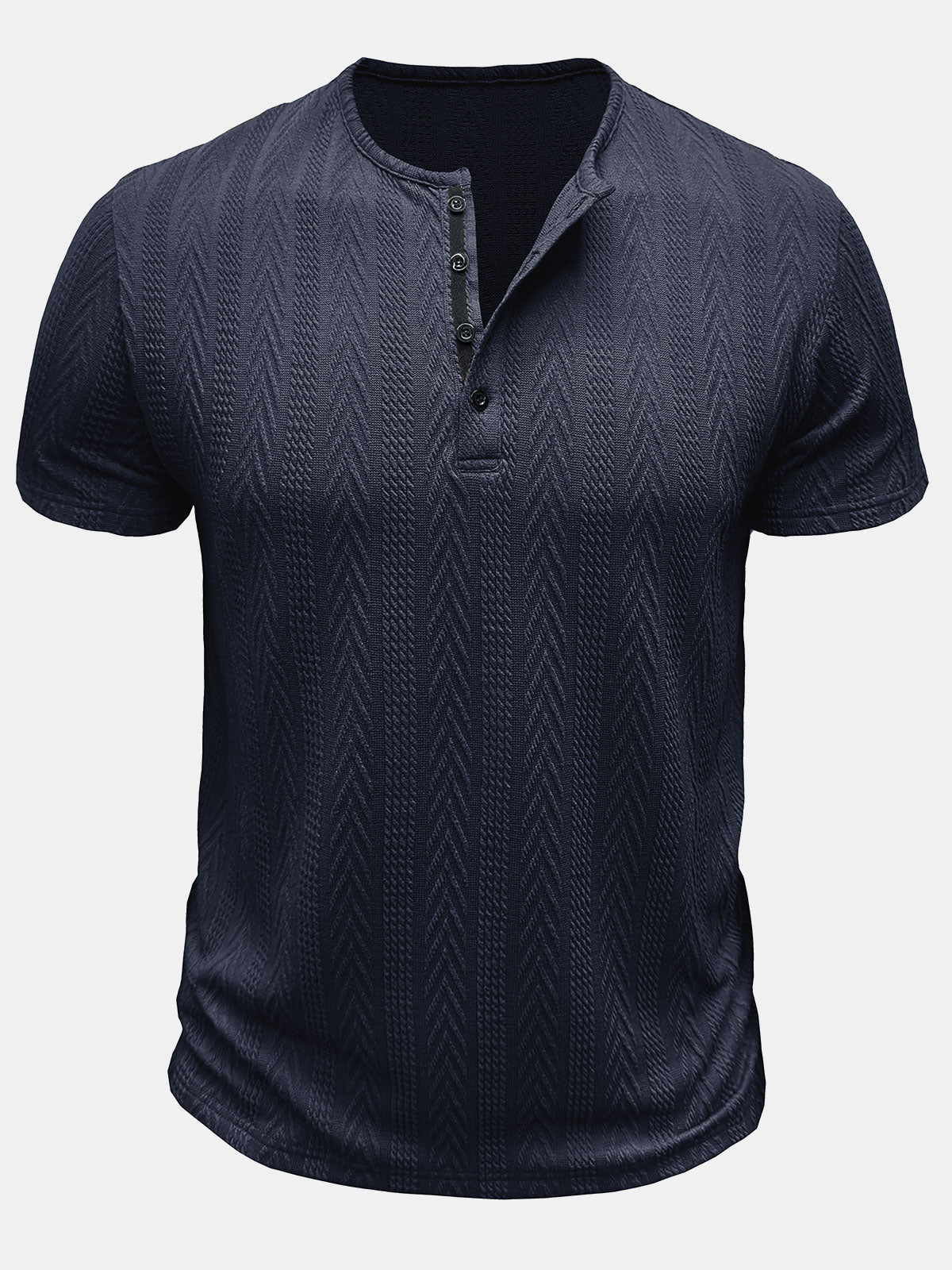 T-shirt d'été à manches courtes et col Henley uni pour homme