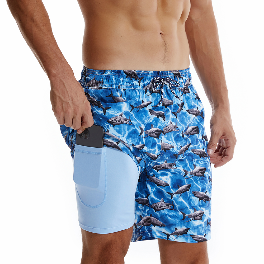 Short de plage rouge à imprimé requin pour hommes, maillot de bain à séchage rapide