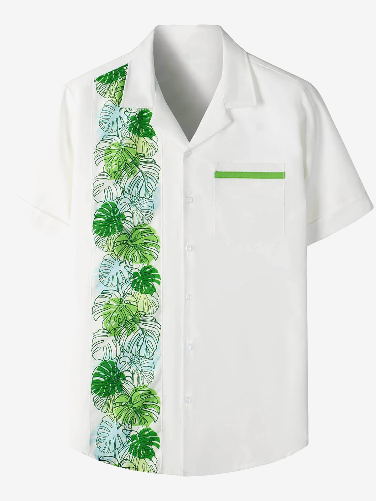 Chemise blanche à manches courtes pour homme Tropical Camp 50s Retro Bowling Button Up