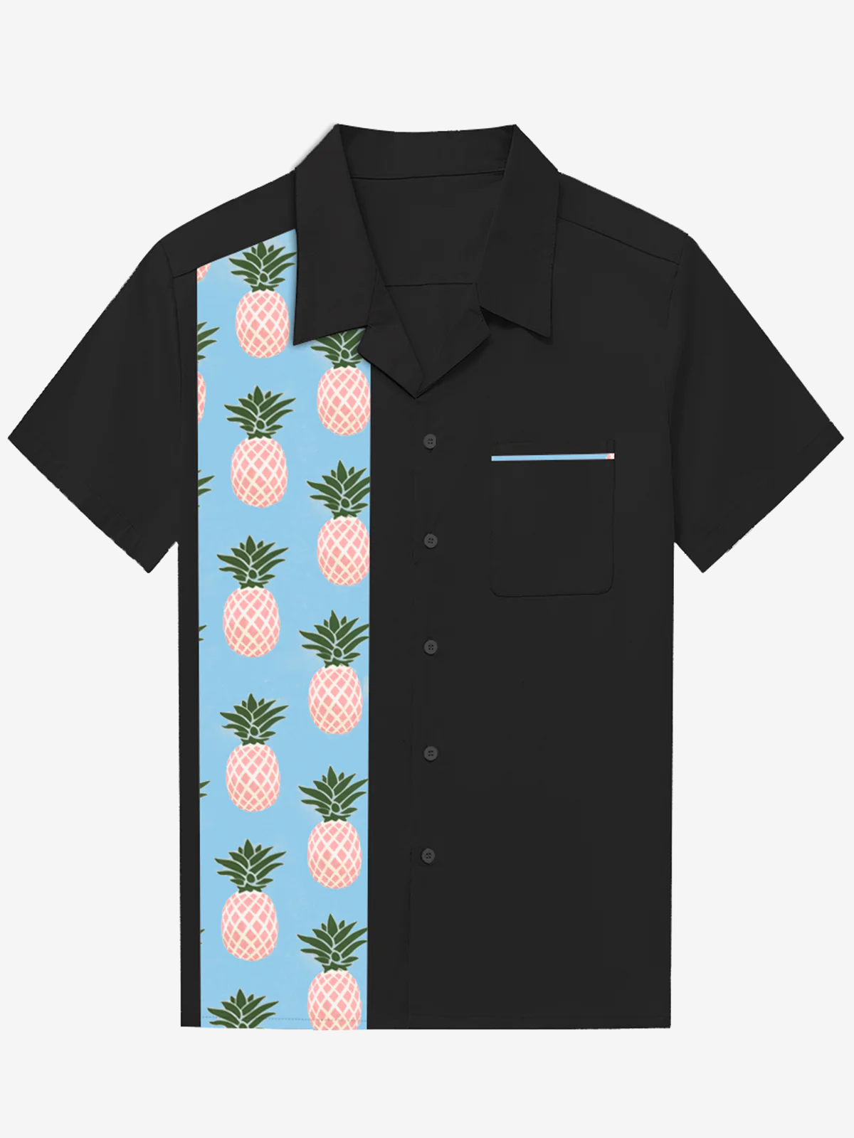Chemise à manches courtes en coton vintage pour homme avec poche de fruits et ananas