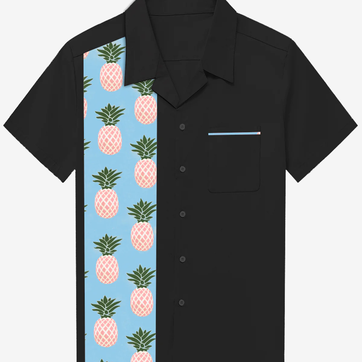 Chemise à manches courtes en coton vintage pour homme avec poche de fruits et ananas