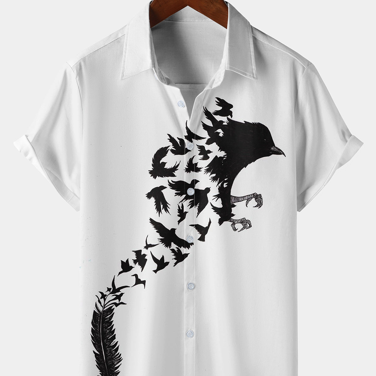Chemise de croisière pour homme à boutons à manches courtes avec imprimé de plumes d'oiseaux parfaite pour les vacances d'été à la plage