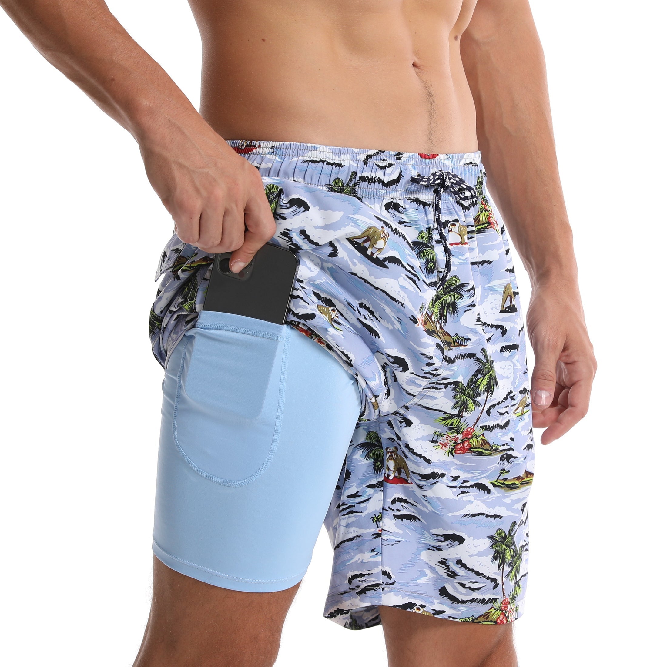 Feuilles tropicales et shorts de plage rayés à séchage rapide pour hommes