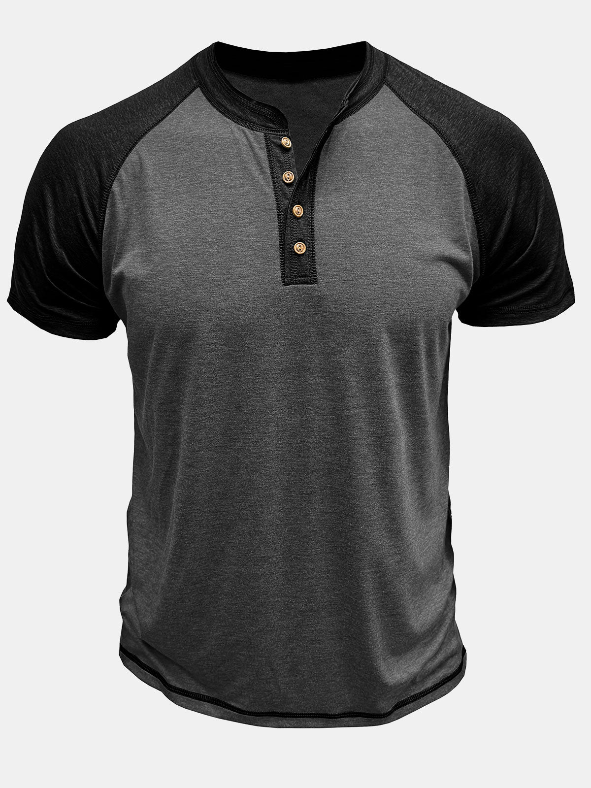 T-shirt Henley bicolore décontracté à manches courtes pour homme