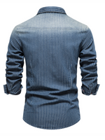 Chemise à manches longues en coton vintage avec poche à rayures en denim pour hommes