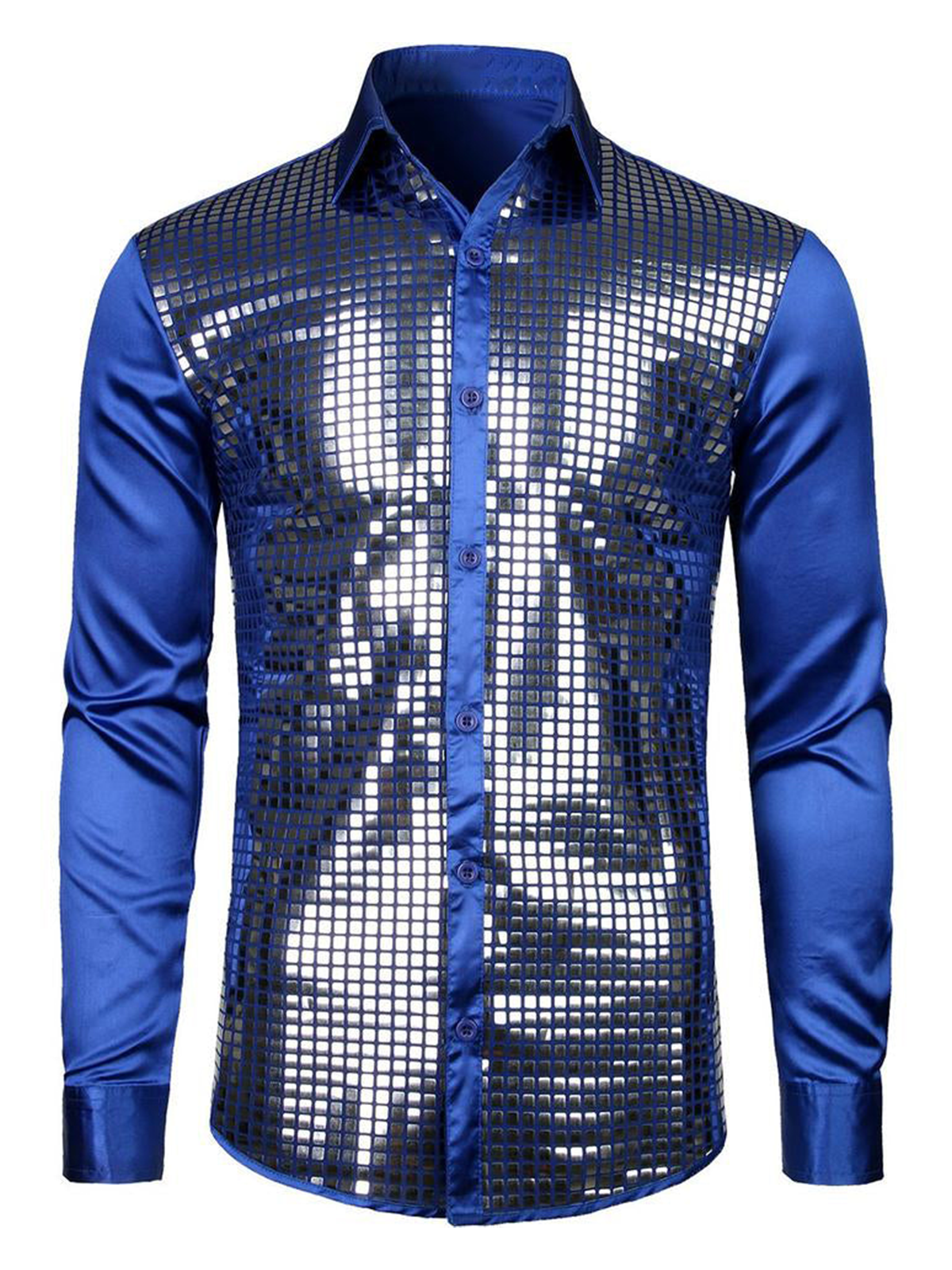 Chemise habillée pour hommes paillettes argentées à manches longues boutonnée chemise Disco Costume de fête