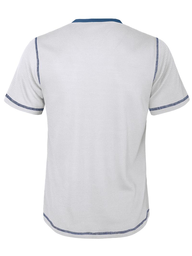 T-shirt à manches courtes décontracté à col Henley de couleur unie pour hommes
