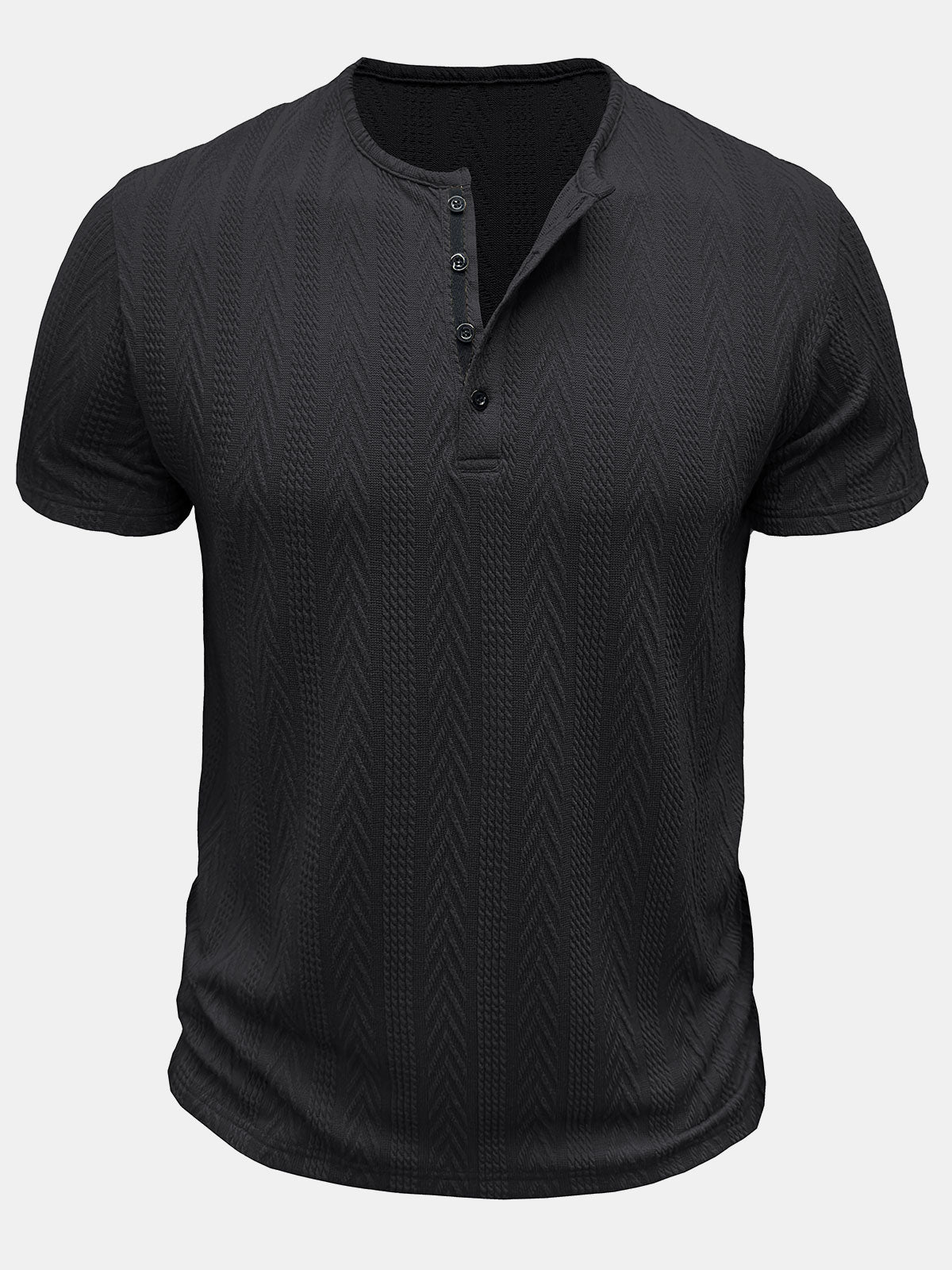 T-shirt d'été à manches courtes et col Henley uni pour homme