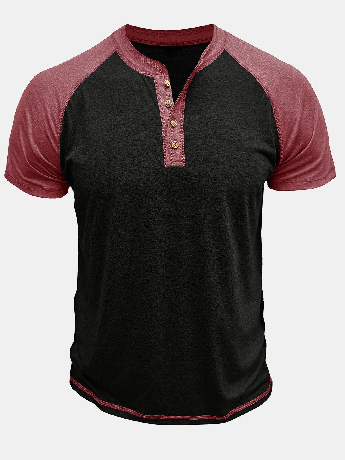 T-shirt Henley bicolore décontracté à manches courtes pour homme