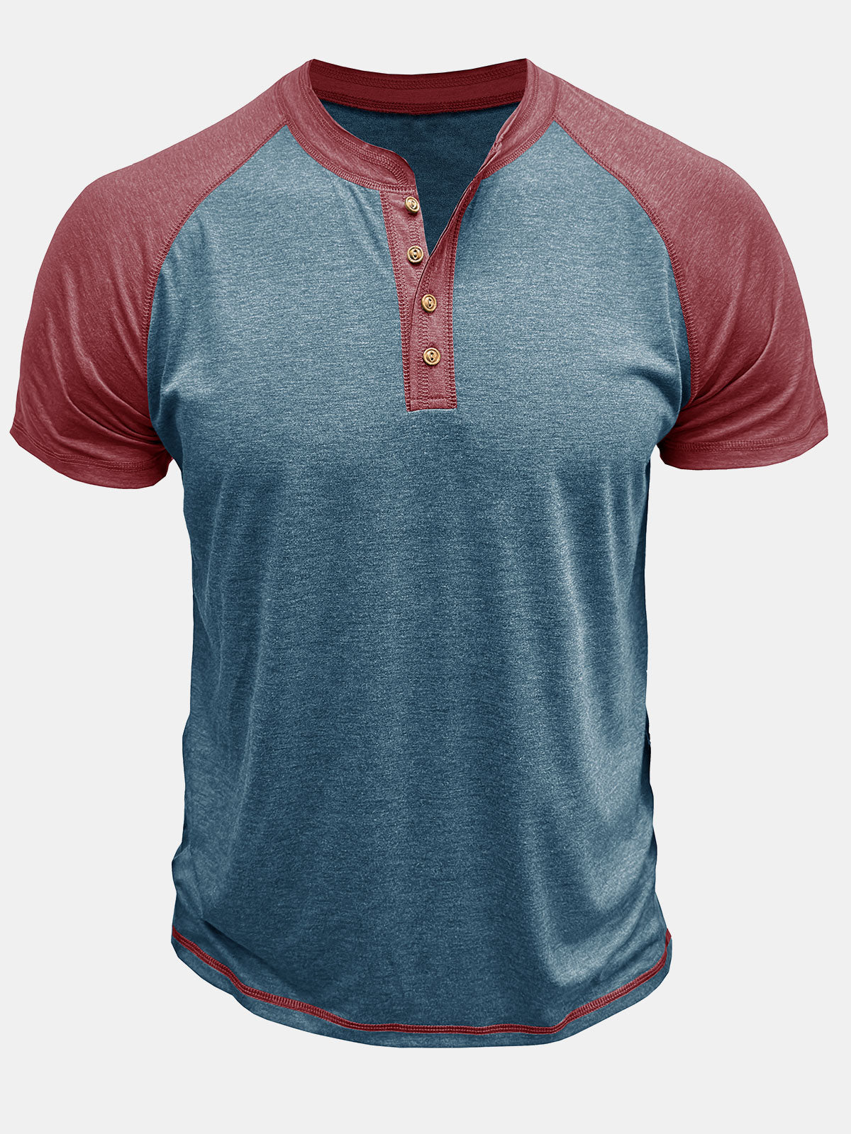 T-shirt Henley bicolore décontracté à manches courtes pour homme