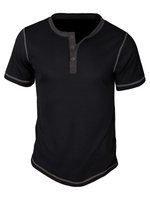 T-shirt à manches courtes décontracté à col Henley de couleur unie pour hommes