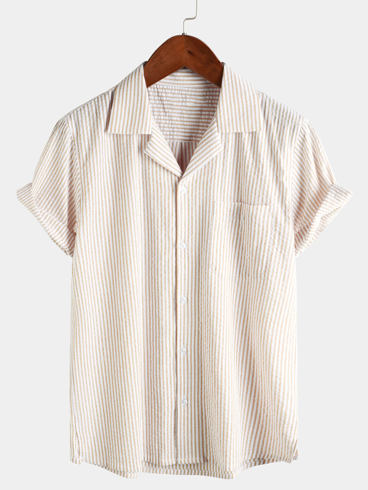 Chemise boutonnée décontractée à manches courtes pour homme 100 % coton avec poche d'été