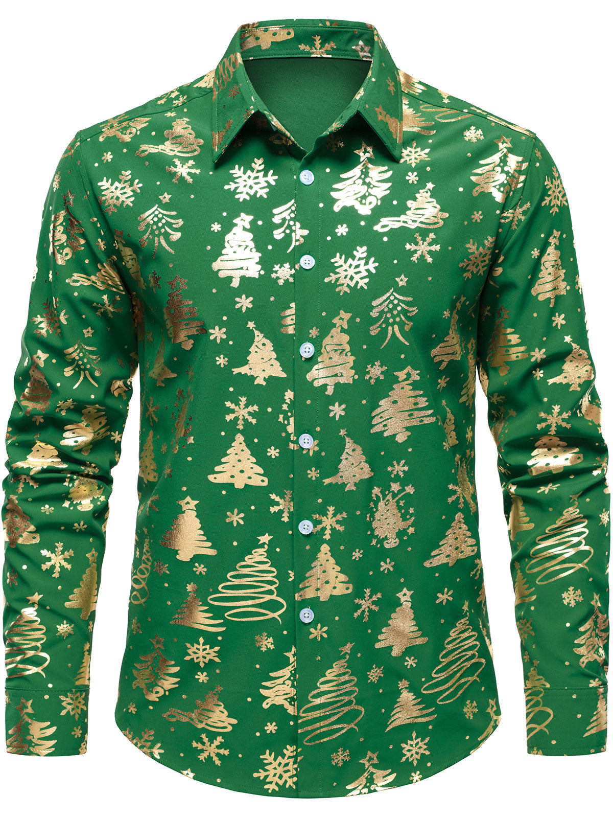 Chemise verte à manches longues pour homme, imprimé de Noël doré, coupe classique