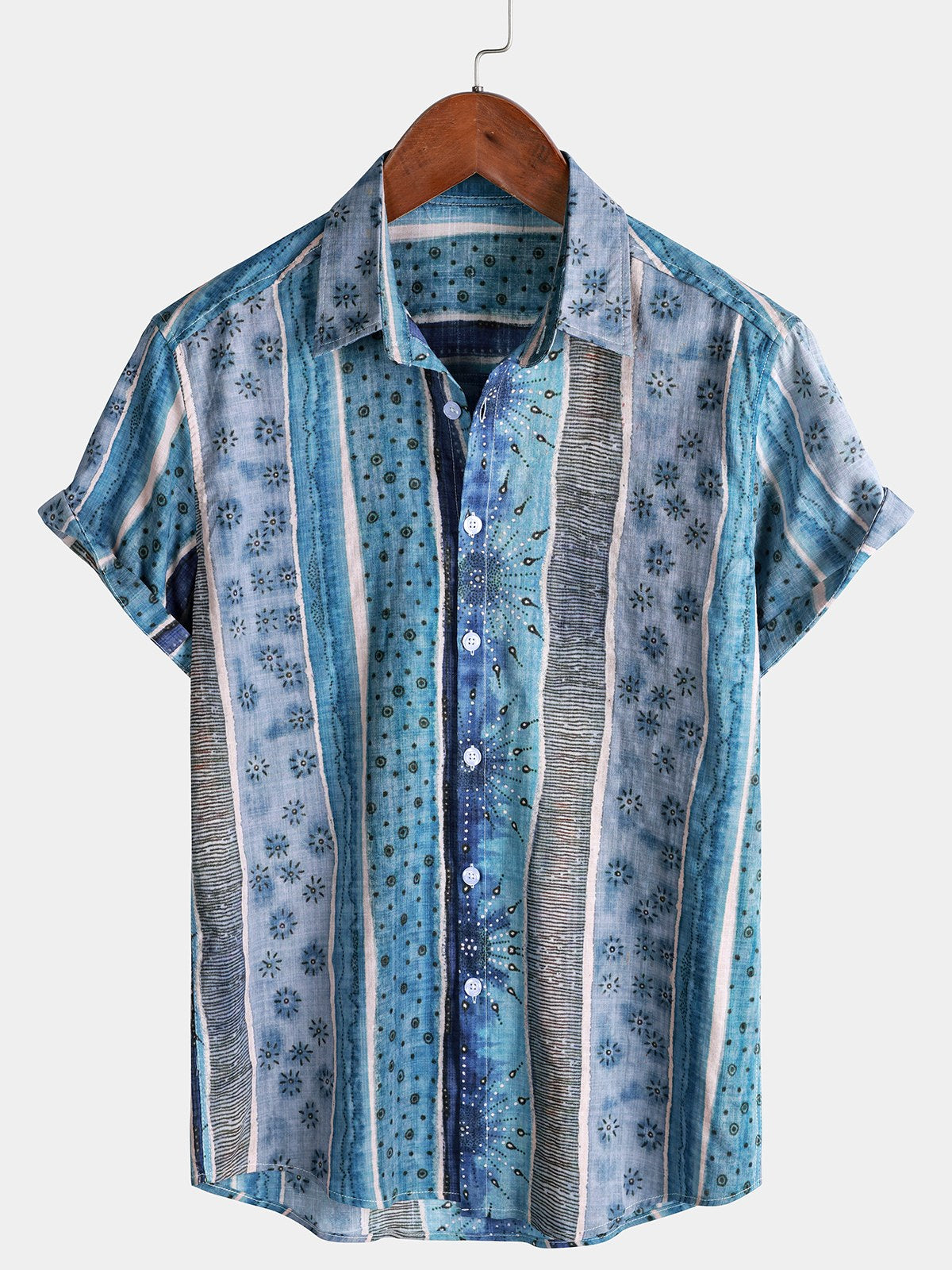 Chemise Homme à Rayures Boutonnée Décontractée et Respirante Manches Courtes