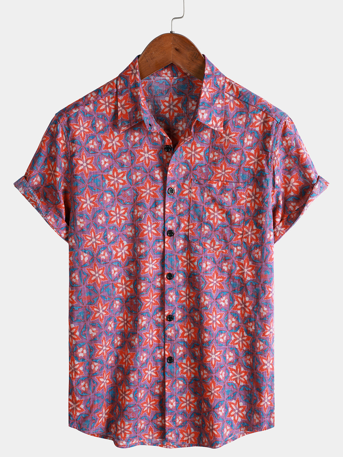 Chemise Homme à Motif Floral Vintage Légère Décontractée Manches Courtes