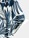 Chemise hawaïenne à manches courtes en coton et lin avec poche à imprimé plantes tropicales pour hommes