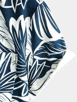 Chemise hawaïenne à manches courtes en coton et lin avec poche à imprimé plantes tropicales pour hommes