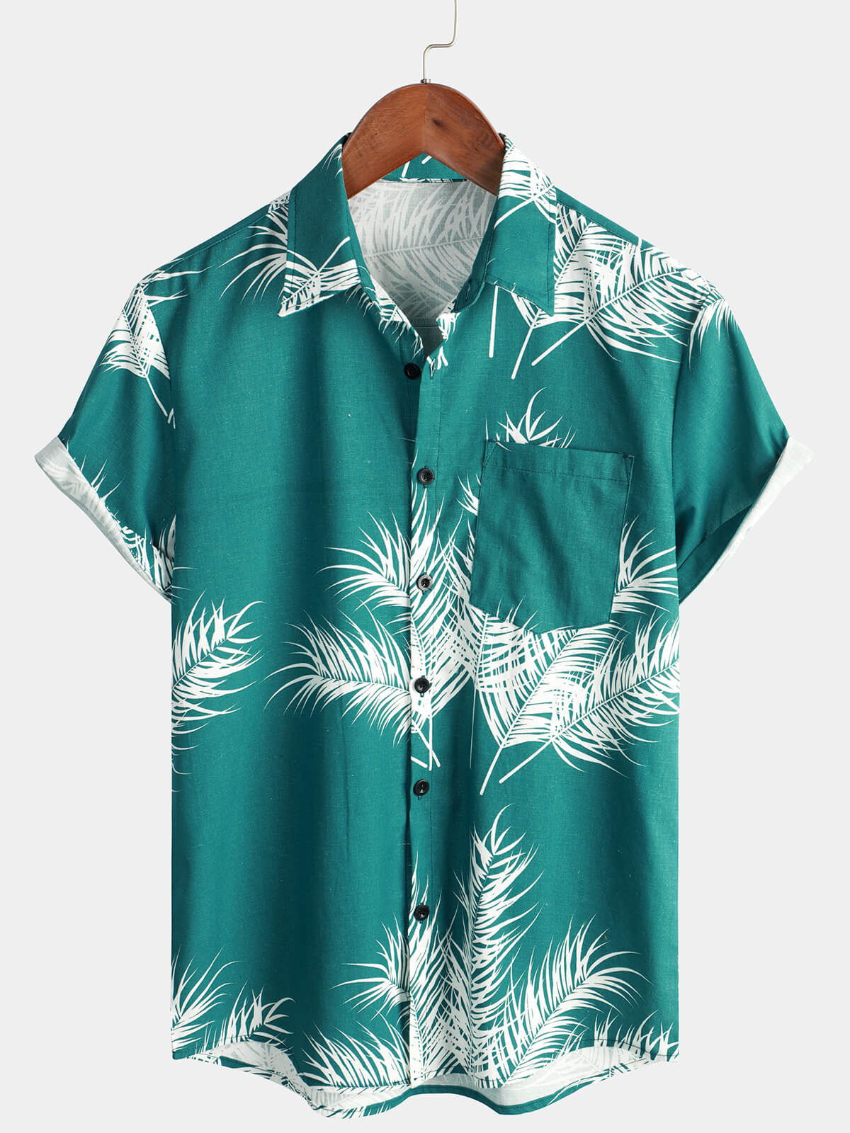 Chemise à manches courtes de poche de poche pour hommes bleu clair imprimé tropical de plage