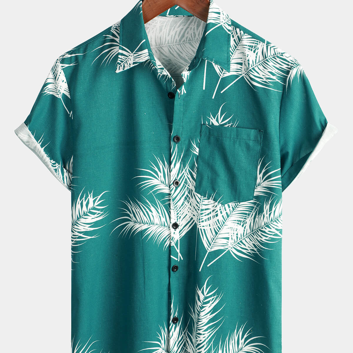 Chemise à manches courtes de poche de poche pour hommes bleu clair imprimé tropical de plage