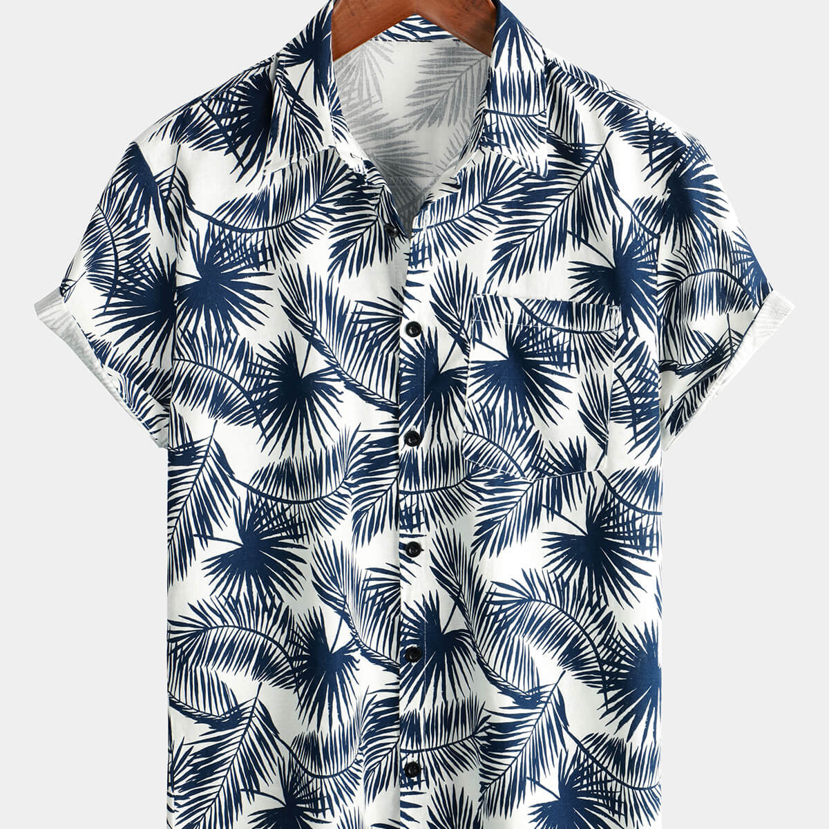 Chemise d'été à manches courtes pour homme en coton et lin hawaïen avec imprimé de plantes tropicales