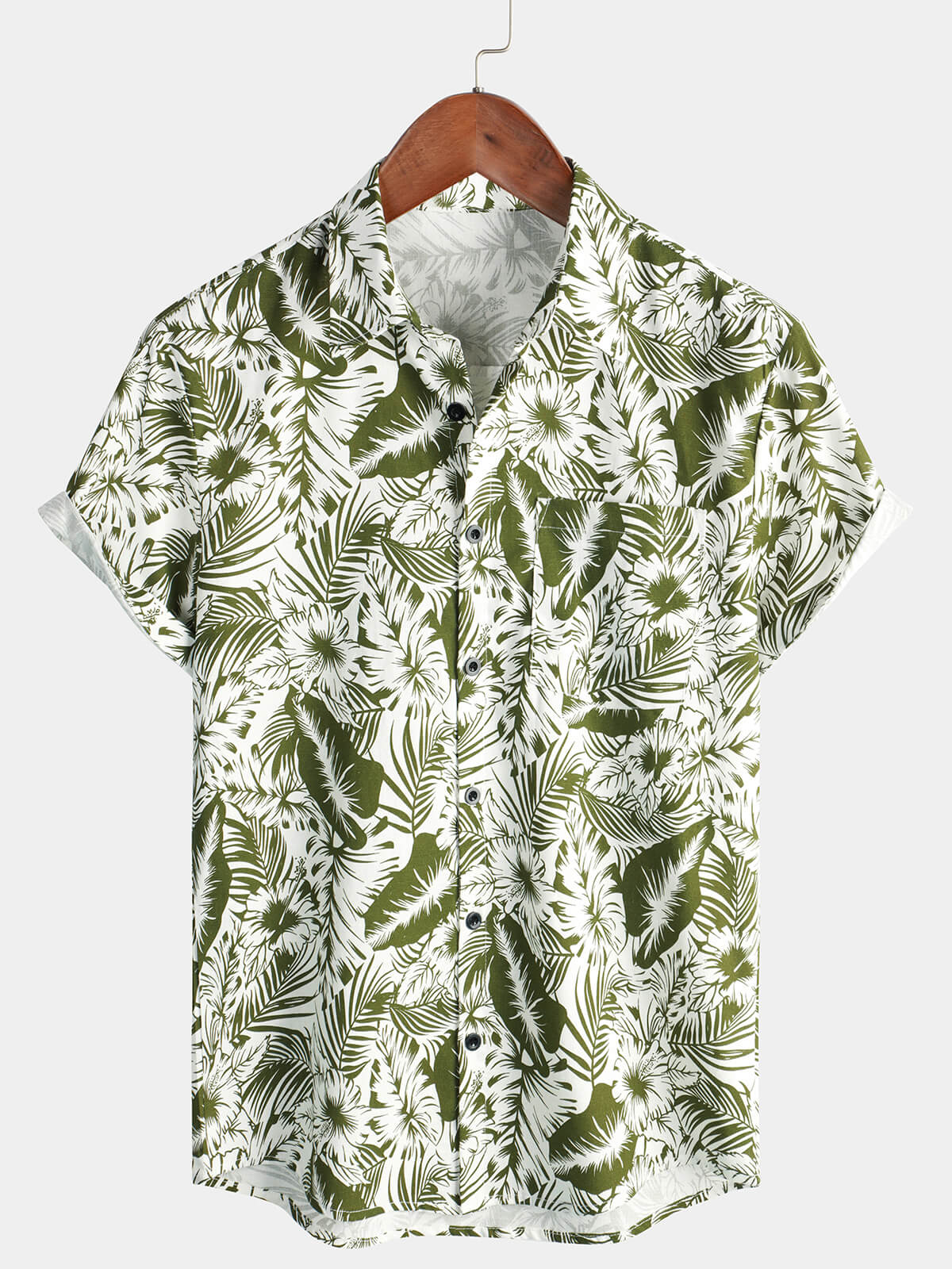 Chemise d'été à manches courtes en coton et lin à imprimé floral tropical pour hommes