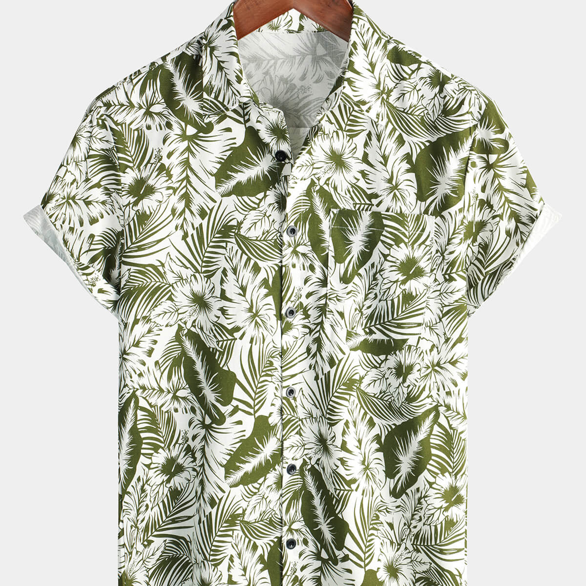 Chemise d'été à manches courtes en coton et lin à imprimé floral tropical pour hommes