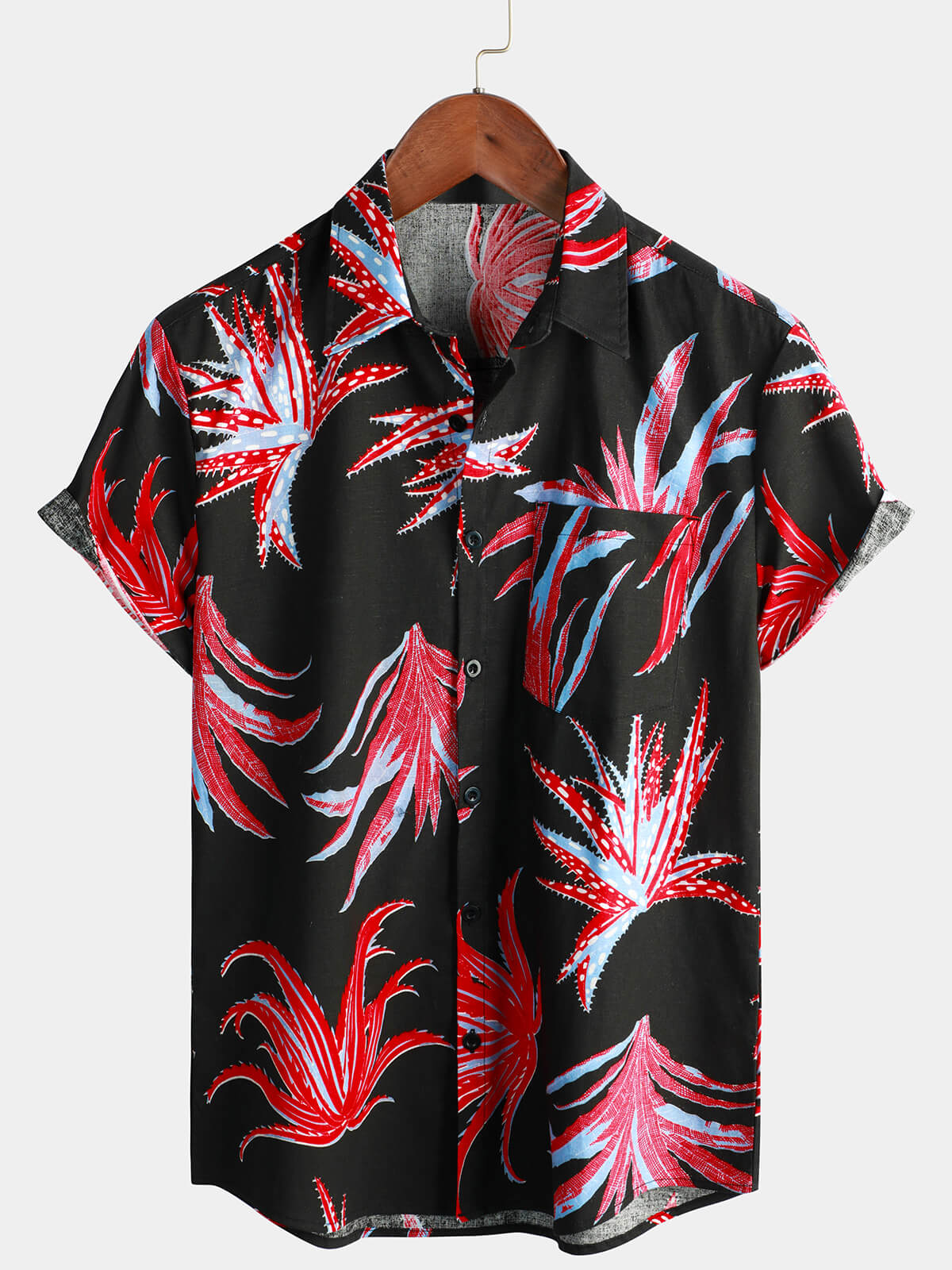 Chemise hawaïenne à manches courtes à imprimé de plantes tropicales pour hommes