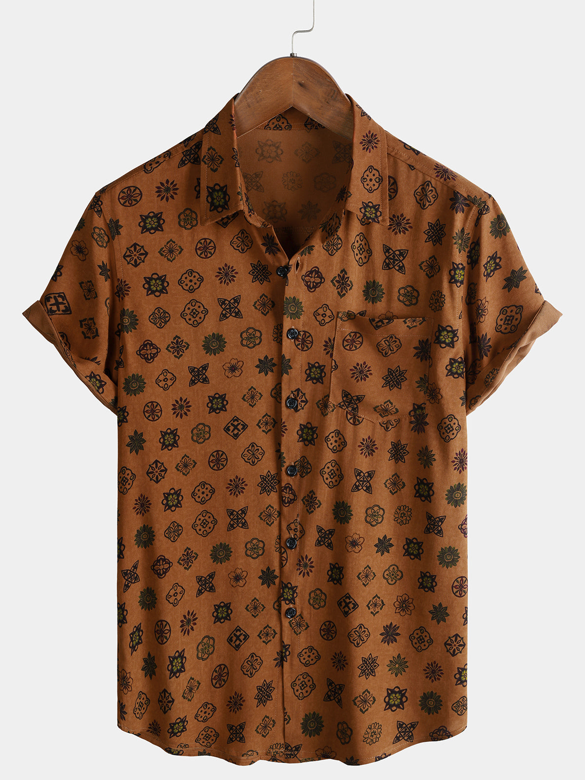 Chemise Homme Géométrique Orange Vintage