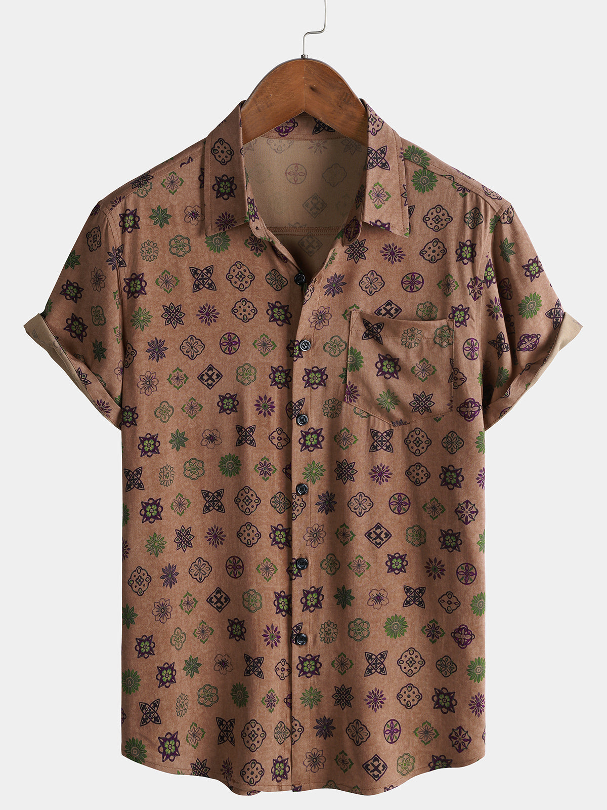 Chemise Homme Géométrique Khaki Vintage