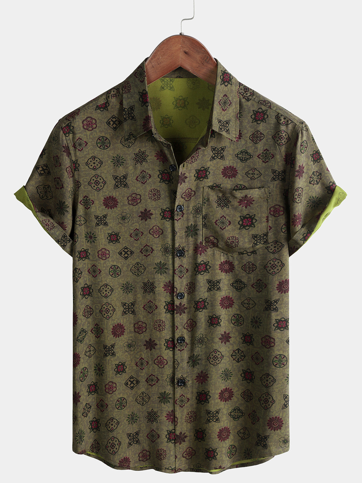 Chemise Homme Géométrique Verte Vintage