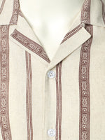Homme Vintage Camp Col Rayé Imprimé Holiday Manches Courtes Bouton Up Chemise en Lin
