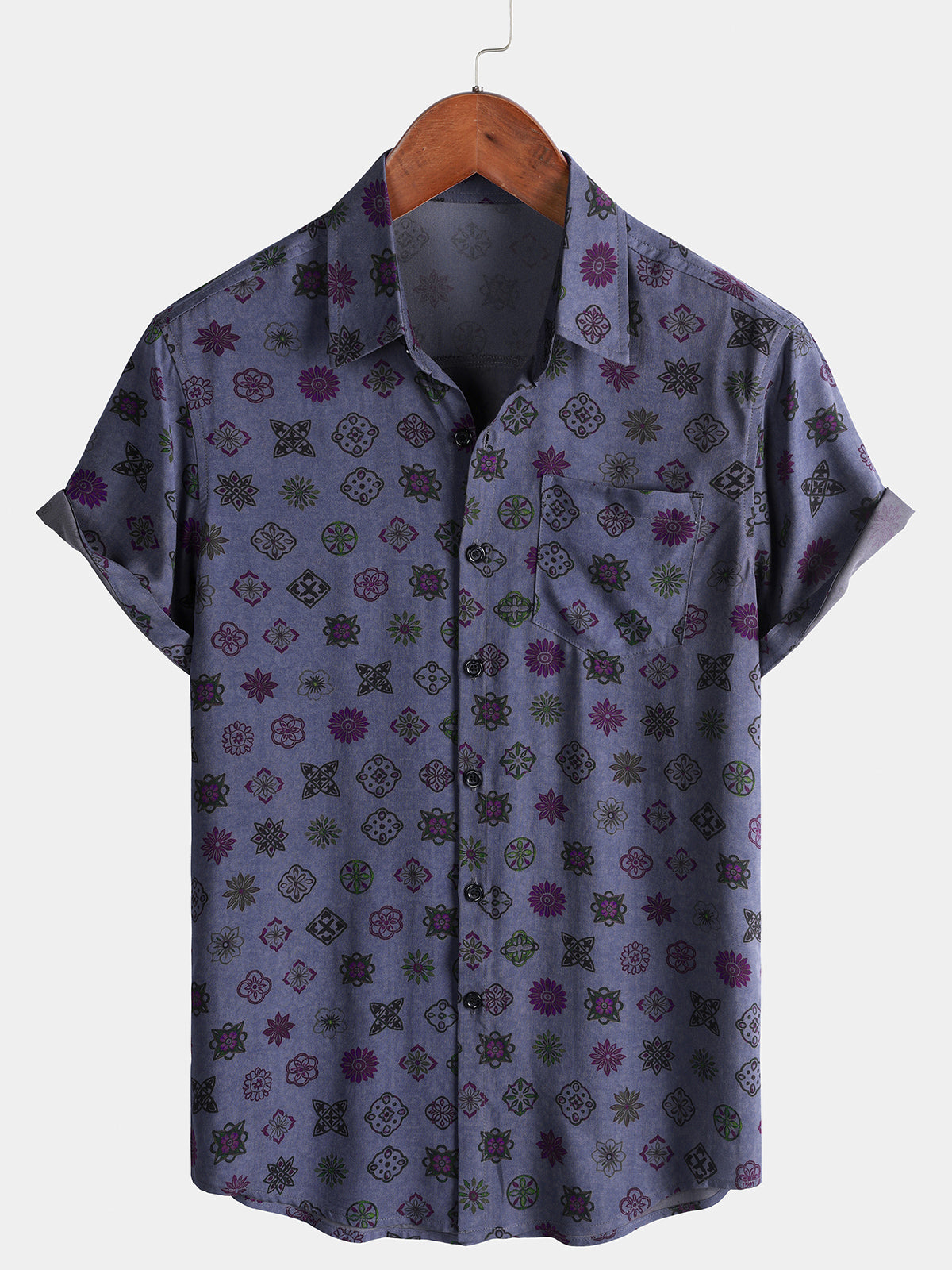 Chemise Homme Géométrique Violette Vintage