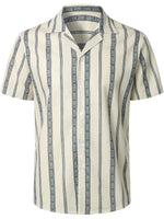Chemise en lin d'été boutonnée à col camp et à rayures pour hommes