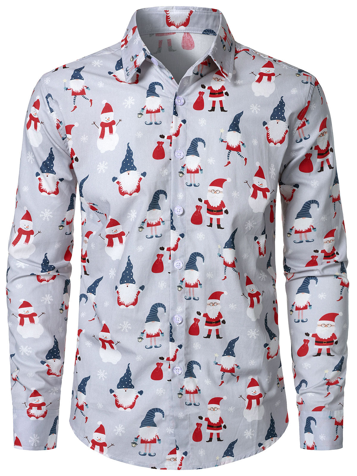 Chemise de Noël pour homme à manches longues – imprimé mignon de lutin gnome festif