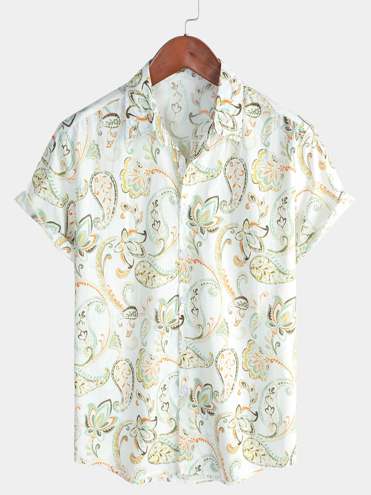 Chemise hawaïenne en coton à manches courtes pour hommes, blanche, vacances, été, motif cachemire, boutonnée, boutonnée
