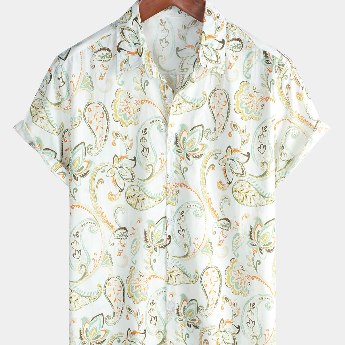 Chemise hawaïenne en coton à manches courtes pour hommes, blanche, vacances, été, motif cachemire, boutonnée, boutonnée