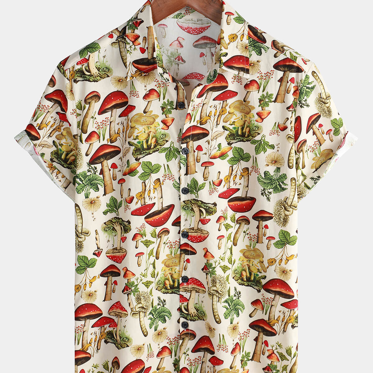 Chemise hawaïenne à manches courtes boutonnée pour hommes, Vintage champignon drôle de vacances