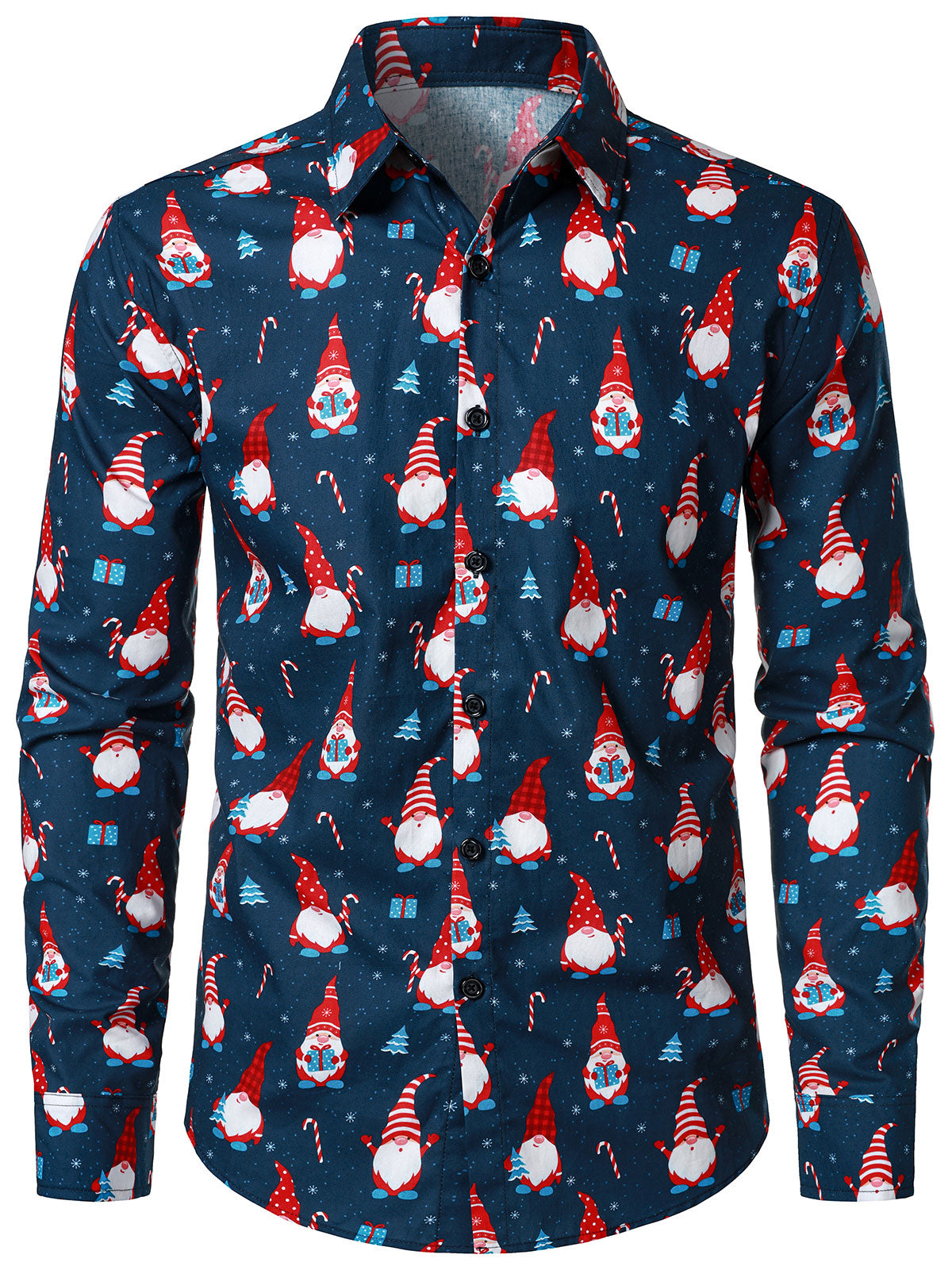 Chemise de Noël en coton pour homme à manches longues motif mignon de lutin gnome