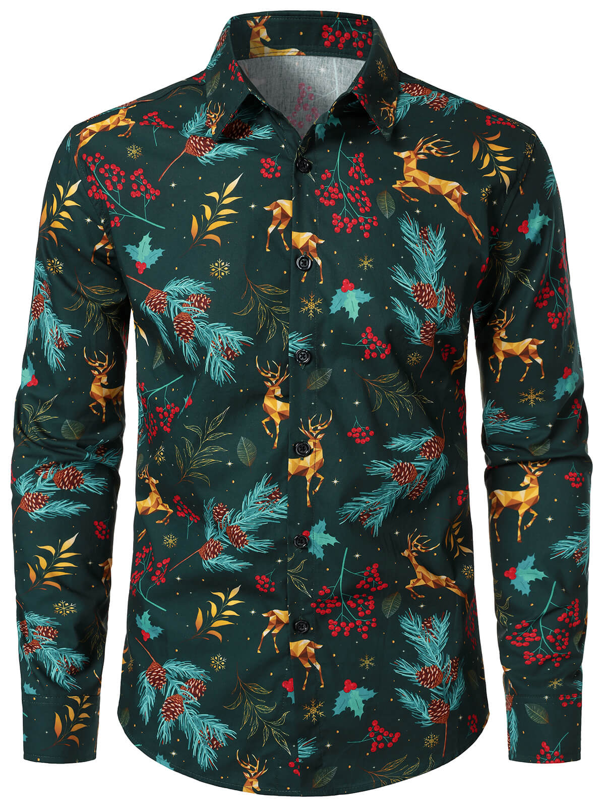 Chemise de Noël pour homme à manches longues motif renne doré festif