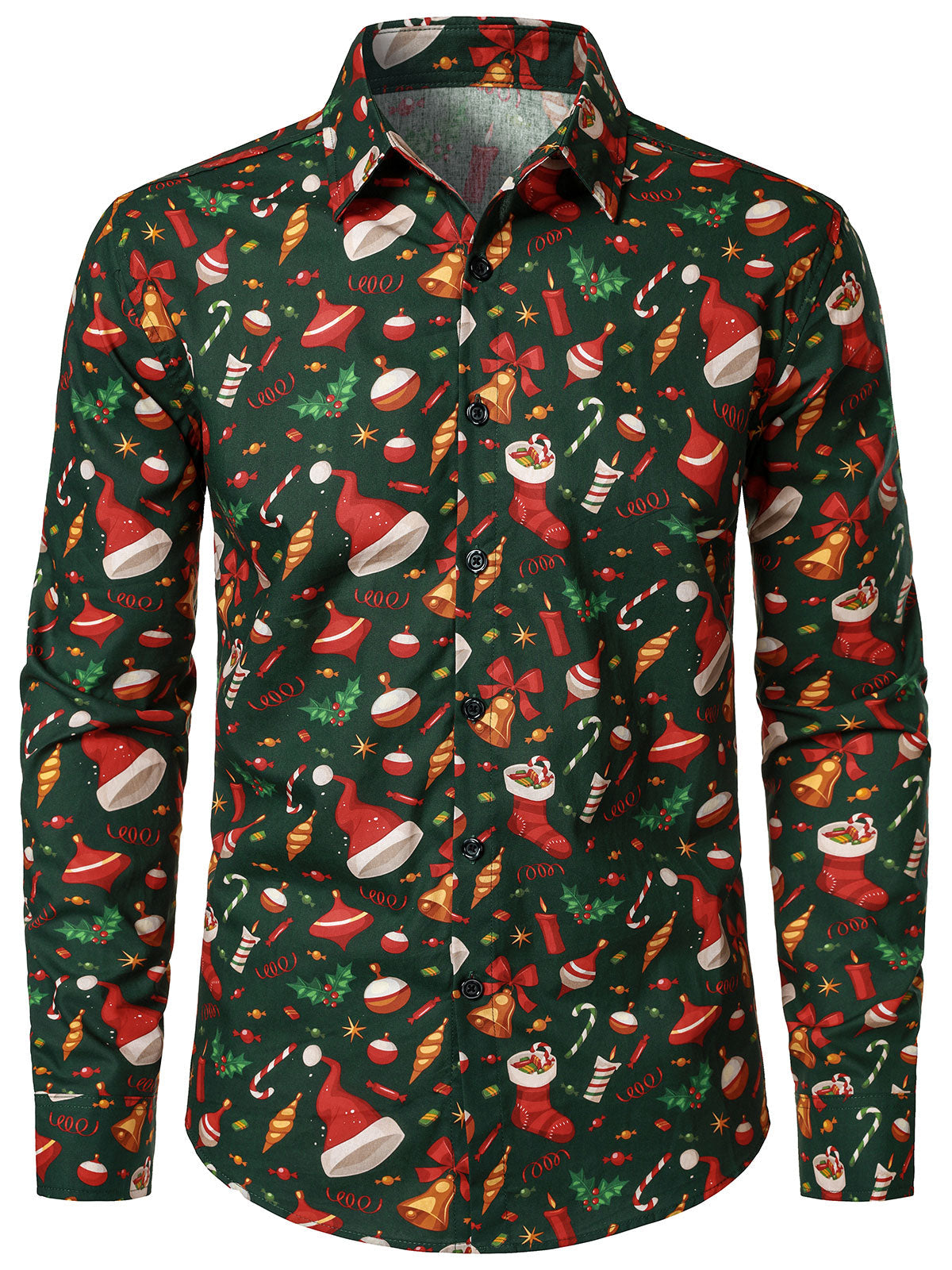 Chemise de Noël amusante pour homme à manches longues en coton vert